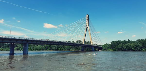 Bridge over calm river against sky