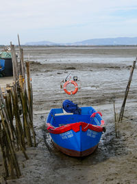 Boat in sea against sky