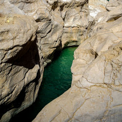 High angle view of rock formations in sea