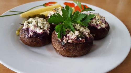 Close-up of served food in plate