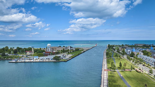 High angle view of sea against sky