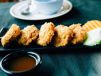 Close-up of meal served on table