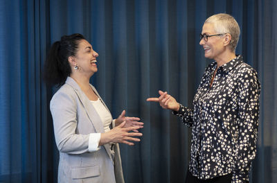 Businesswomen talking together