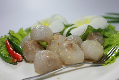 Close-up of served food in plate