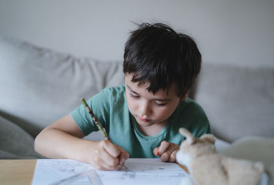 Boy doing homework at home