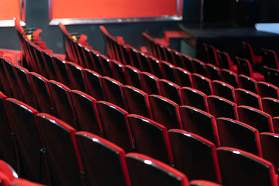 Close-up of empty seats in theater