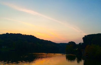 Scenic view of lake against sky during sunset