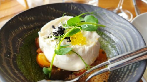 High angle view of food in plate