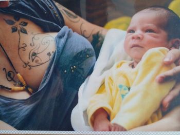 High angle view of cute baby girl