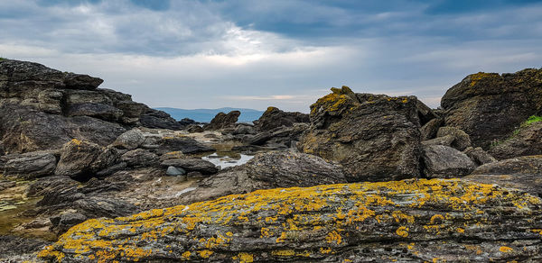 Scenic view of rock formations against sky