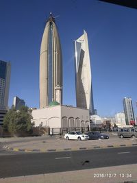 View of modern buildings against clear sky