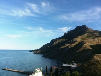 Scenic view of bay against sky