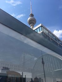 Low angle view of modern building against sky