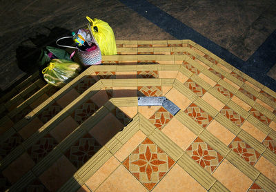 High angle view of multi colored umbrella