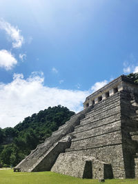 Low angle view of old ruin building against sky