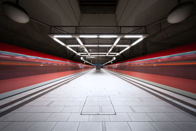 Illuminated railroad station platform