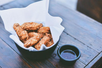 High angle view of food in bowl on table