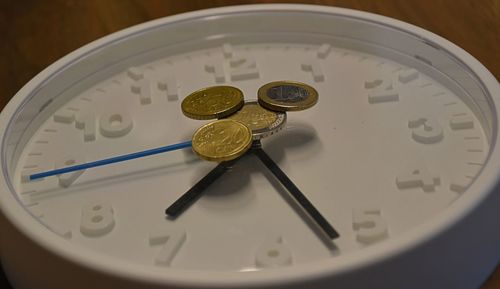 High angle view of clock