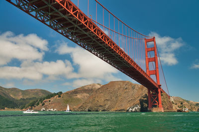 Golden gate bridge over sea against sky