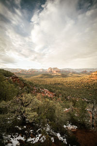 Incredible orange and red hues at sunset in sedona arizona usa. moody effects on wide landscape. 