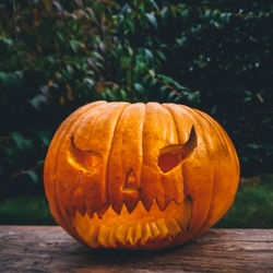 Close-up of jack o lantern on table