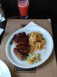 High angle view of meal served on table