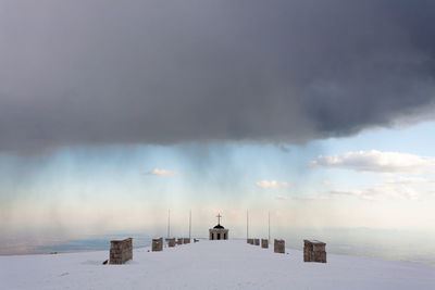 Scenic view of snowcapped mountain against sky