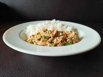 Close-up of food in plate on table