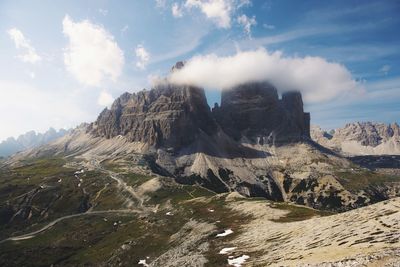 Panoramic view of landscape and mountains against sky