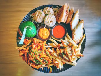 High angle view of food on table