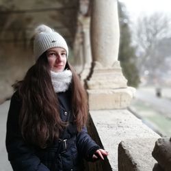 Portrait of woman in snow