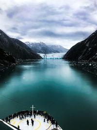 Scenic view of snowcapped mountains against sky. the dawes glacier in alaska 