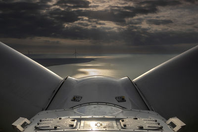 Close-up of windmill during sunset