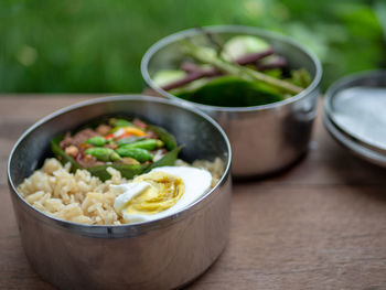 Close-up of meal served on table