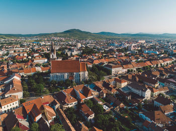 High angle view of townscape against sky