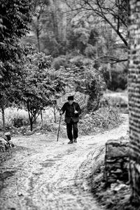 Full length of woman standing in forest