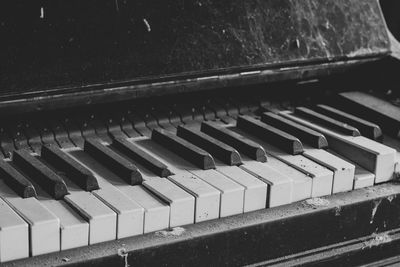 High angle view of piano keys