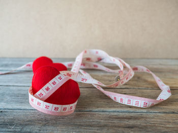 Close-up of heart shape on table