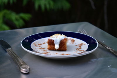 Close-up of dessert in plate on table