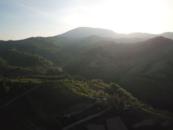 High angle view of mountains against sky