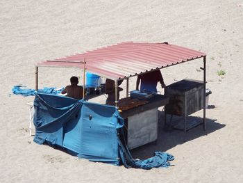 High angle view of shack at beach