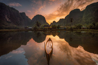 Scenic view of lake against sky during sunset