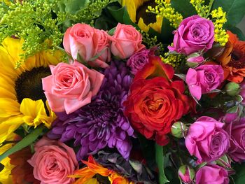 High angle view of rose bouquet