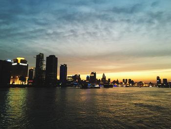 City skyline at sunset