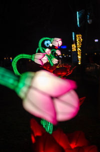 Close-up of multi colored light painting at night