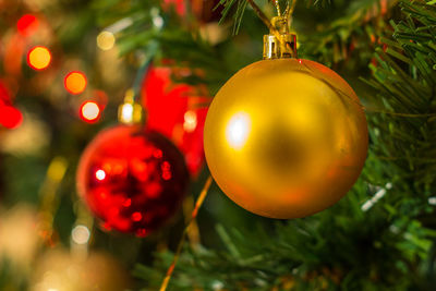 Close-up of christmas decoration hanging on tree