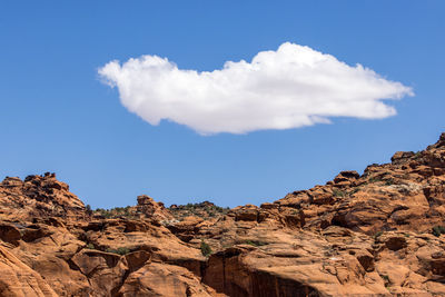 Low angle view of rock formations against sky