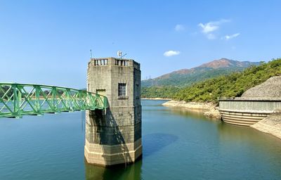 Bridge over river against blue sky