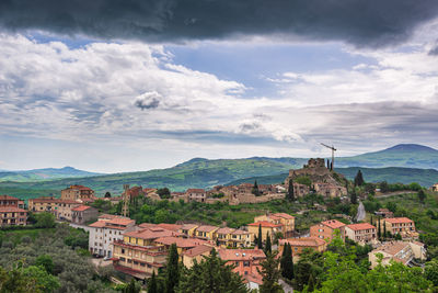 High angle view of townscape against sky