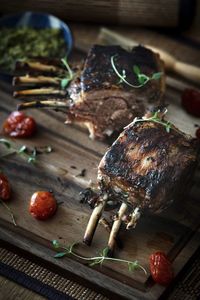 High angle view of food on table